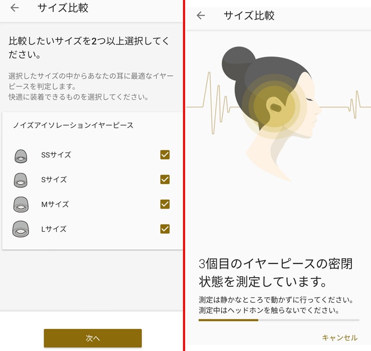 Headphones Connectの装着テスト画面