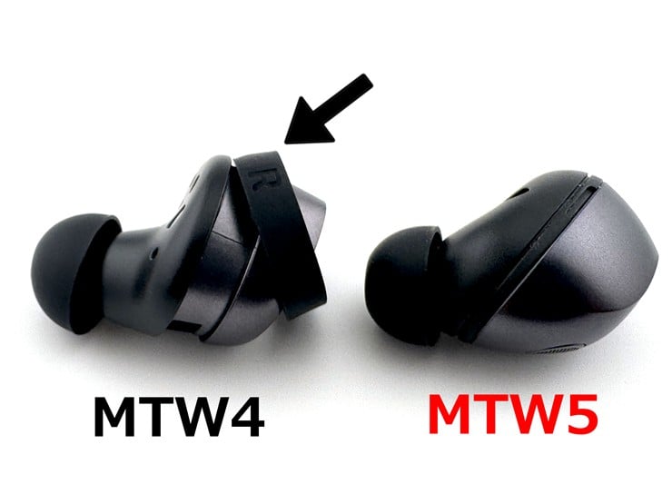 MOMENTUM True Wireless 5ではイヤーフィン（矢印）を廃止