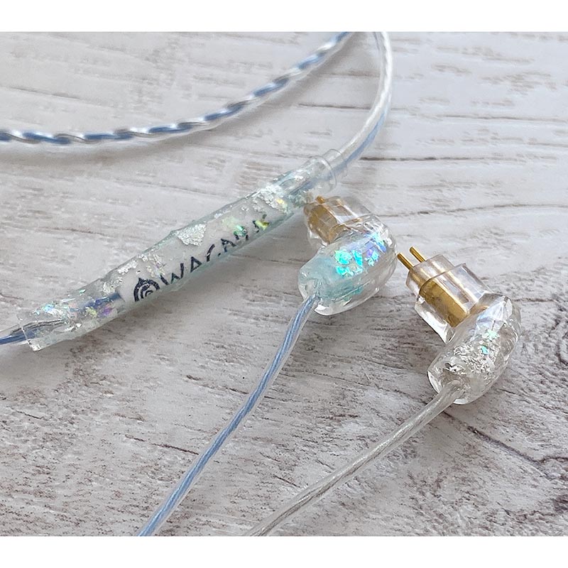 Pixie Delight 4.4mm 5極 トープラ販売製 黄銅材 銀メッキプラグ Custom 2pin オーロラアートワーク イヤーコネクタ装飾 (ケーブル長さ：約90cm)