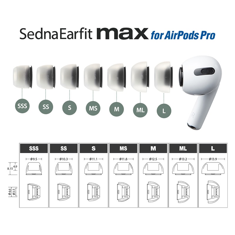 SednaEarfit MAX for AirPods Pro [イヤーピース SSS/SS/Sサイズ各1ペア]