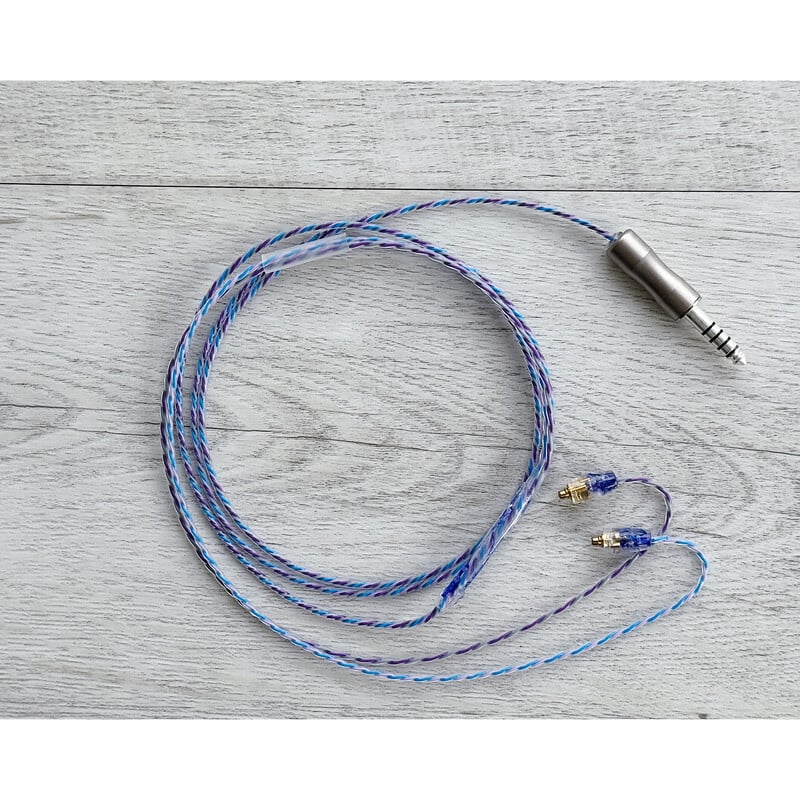 Hydrangea / 4.4mm 5極 トープラ販売製 黄銅材 銀メッキプラグ / MMCX / ロゴ＆イヤーコネクタアートワーク ロゴ タンザナイト＋アメジスト装飾