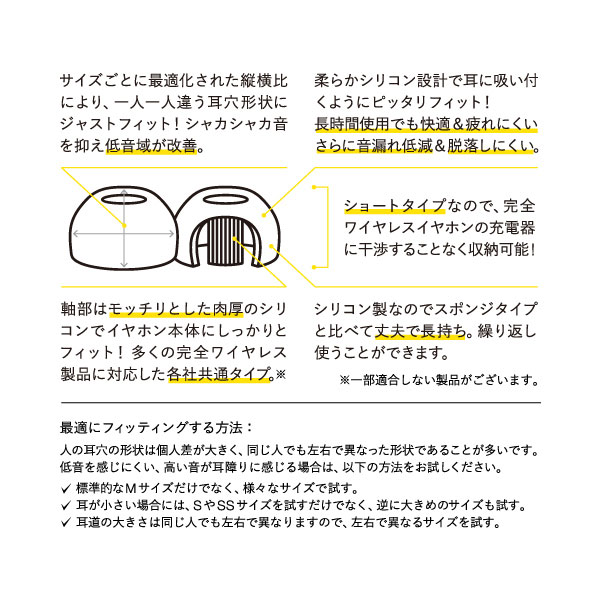 イヤーピース TYPE E 完全ワイヤレス仕様 BLACK ALLサイズ 各1ペア [FI-WEPEBLA]