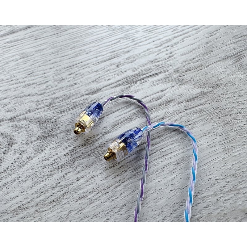 Hydrangea / 4.4mm 5極 トープラ販売製 黄銅材 銀メッキプラグ / MMCX / ロゴ＆イヤーコネクタアートワーク ロゴ タンザナイト＋アメジスト装飾
