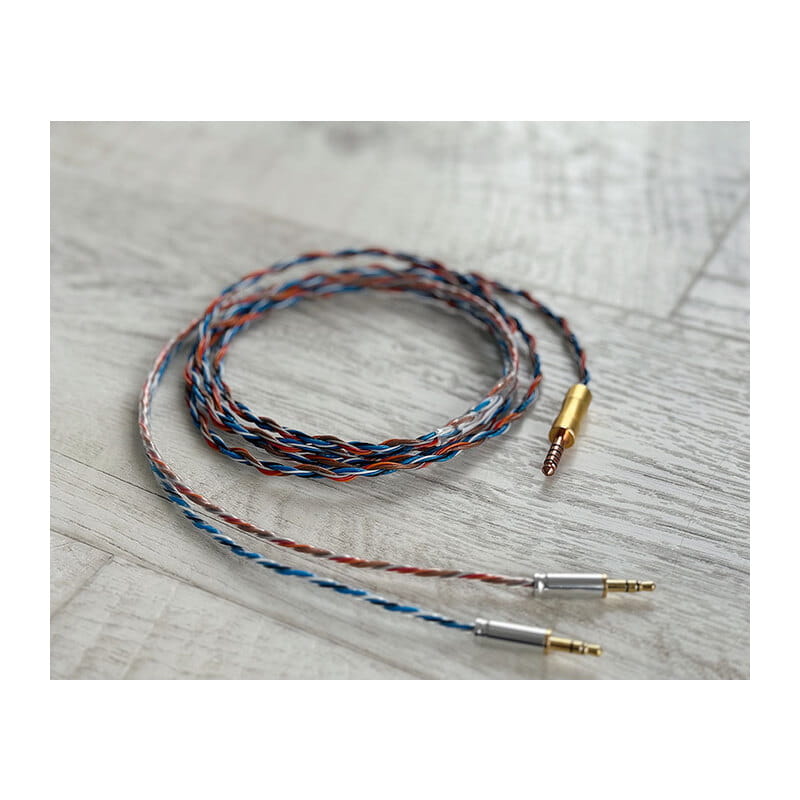 Neu-Farbe -Headphone cable- / 4.4mm 5極 トープラ販売製金メッキプラグ / 3.5mm 3極（L/R）二又 / ケーブル長さ：約180cm